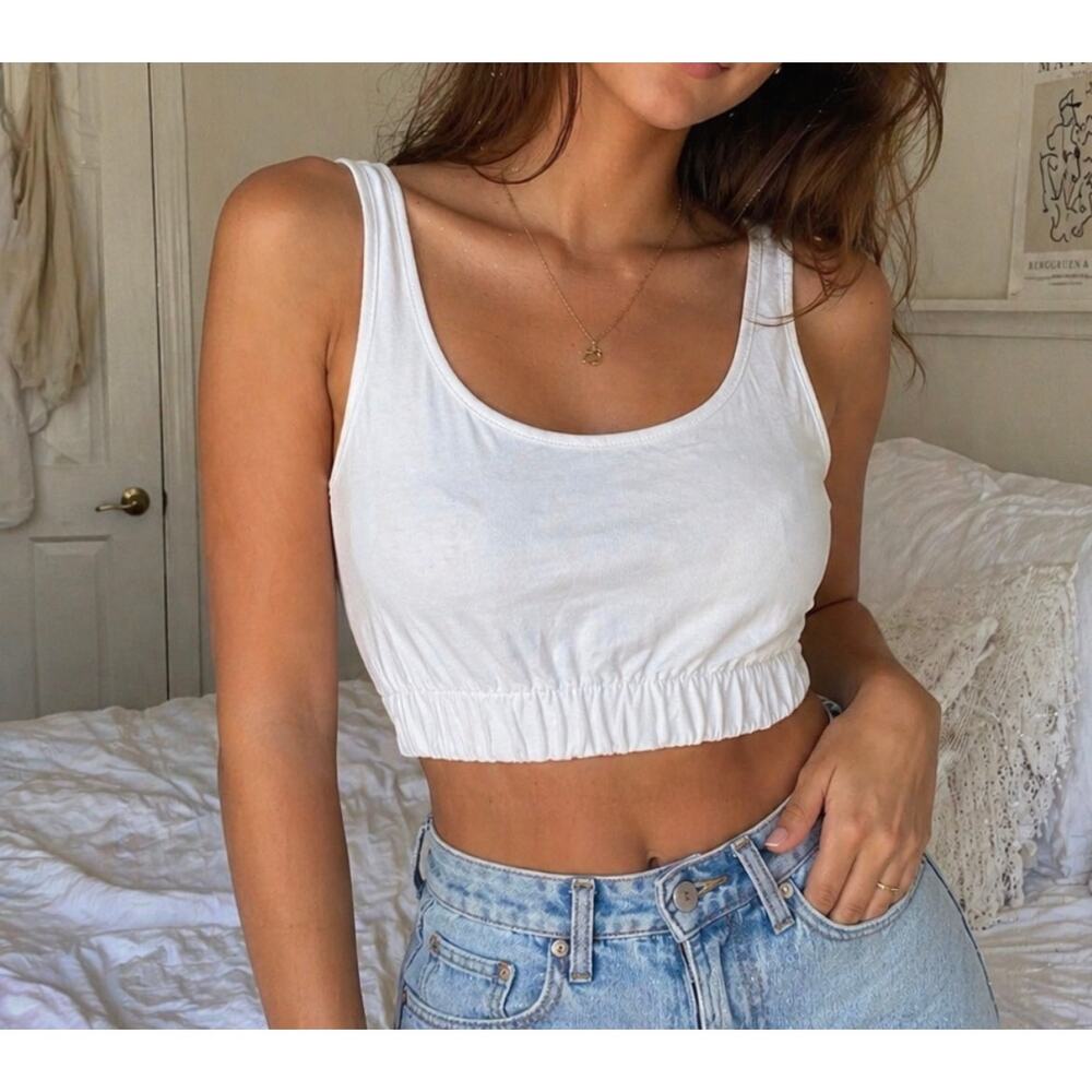 ZARA White Cropped Tank Top Elastic Hem Ribbed Basic Bralette S